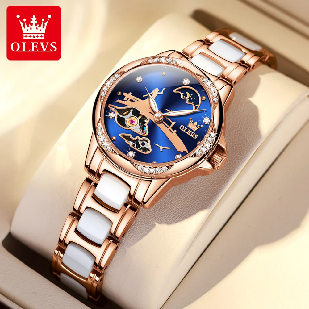 Enlarge OLEVS New Fashion Ceramics Watchstrap Quartz Women Watch Waterproof Luxury Brand Watch For Women Date Clock Orologio da donna