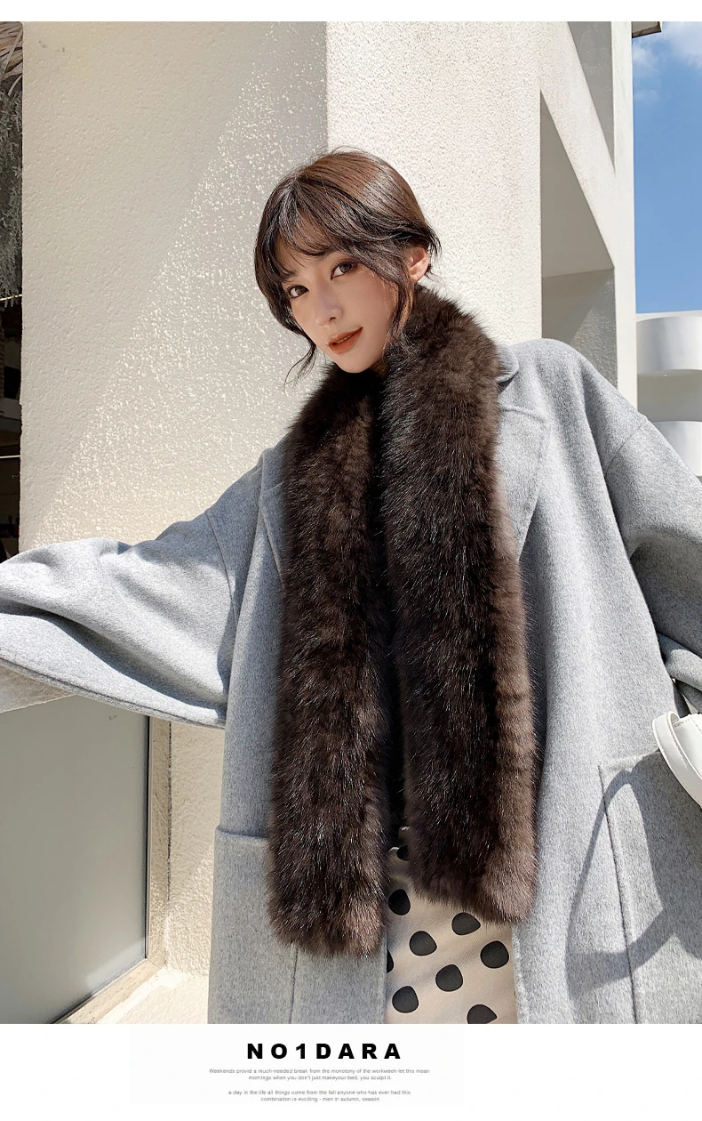 2020 Women Knitted Real Sable Fur Scarves Genuine Mink Mufflers Winter Warm Wraps Rings Neckwarmer Long Style 150CM |