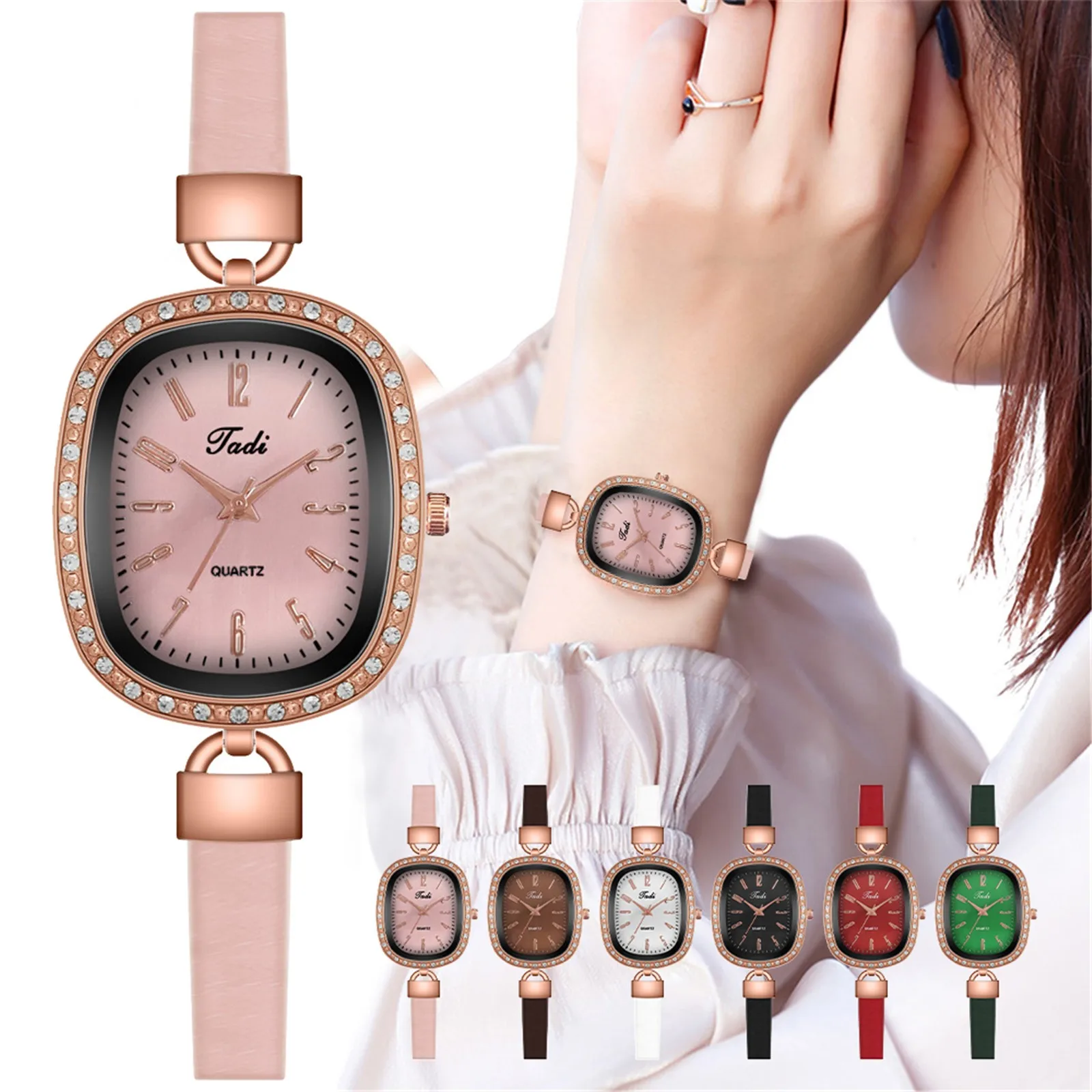 Женские цифровые часы с кожаным ремешком овальные компактные Роскошные модные