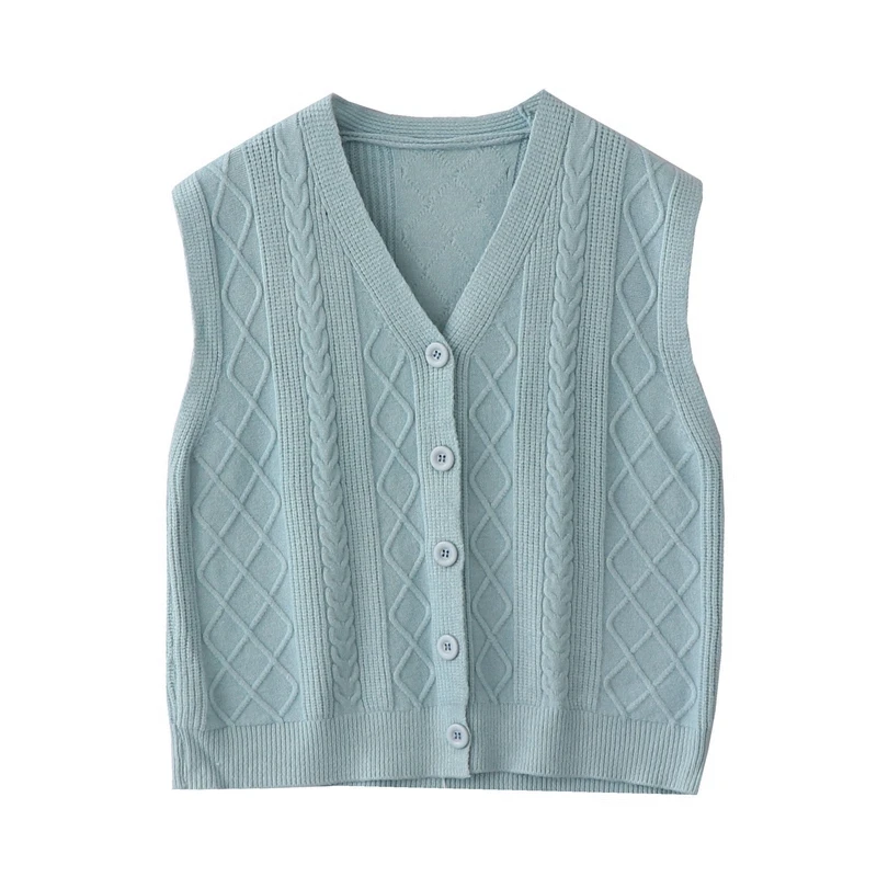 Осень 2019 новый корейский Sen Ретро витой вязаный жилет женский однобортный