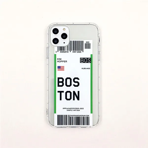 BOSTON Горячие INS США Город авиа билетов простые буквы Нью-Йорк прозрачные телефонные чехлы для iPhone 10X XS Max XR 11 Pro MAX 8 7 6 6s Plus - Цвет: BOSTON
