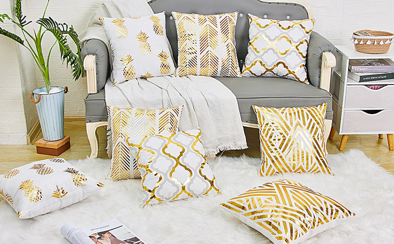

Gilded Geometric Cushion Cover Throw Pillow Case Square Pillow Cover Pineapple Home Decorative For Cushions Sofa 45x45cm