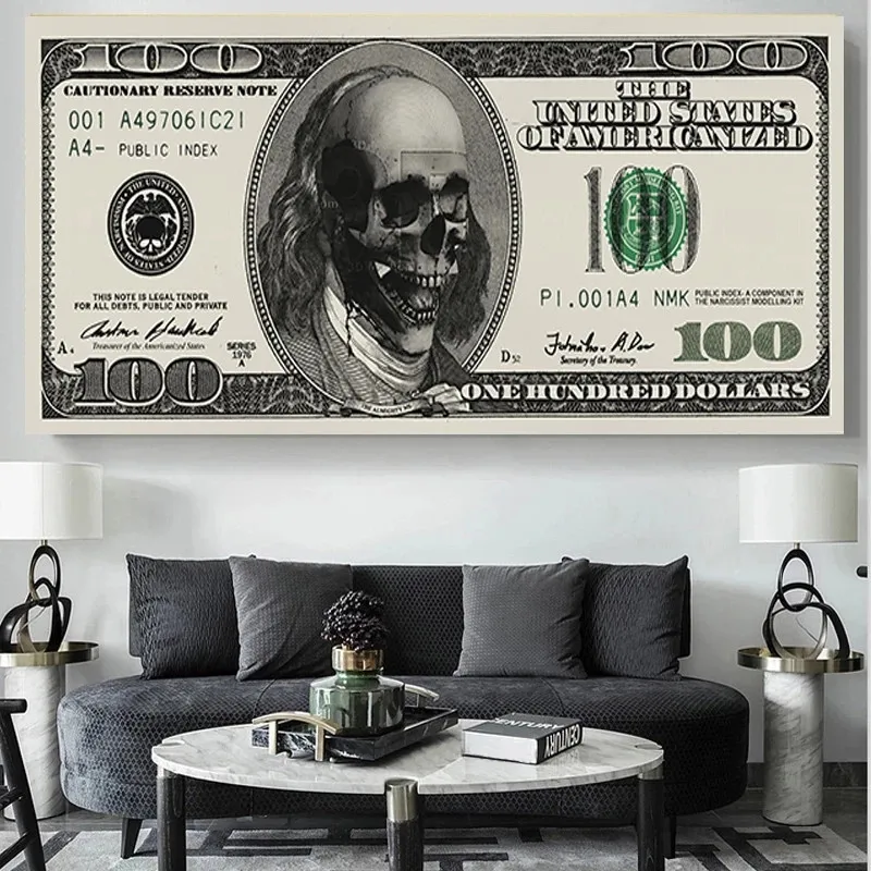 

Dollar Skull Modern Art Canvas Poster and Prints Creative Money 100 Dollars Cuadros Picture Wall Decor Painting for Liviung Room