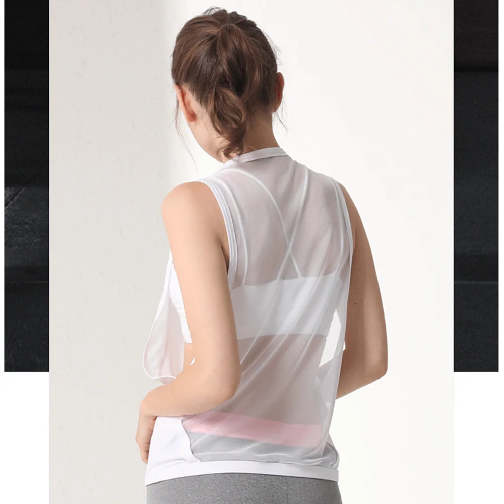 Женская майка для йоги сексуальные сетчатые рубашки без рукавов бега