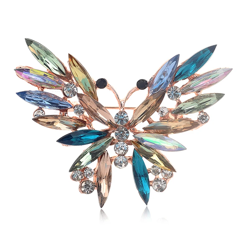 Красочные хрустальные броши в форме бабочки заколки виде животных для женщин