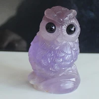 handcrafted natural purple fluorite crystal owl animal figurine home decor