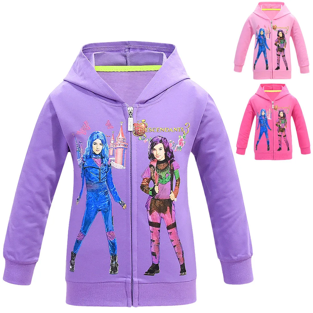 

2021 Descendants 3 Children Spring Long Sleeve Zipper Jacket Unisex Child Cartoon Clothes Autumn Hooded Coat