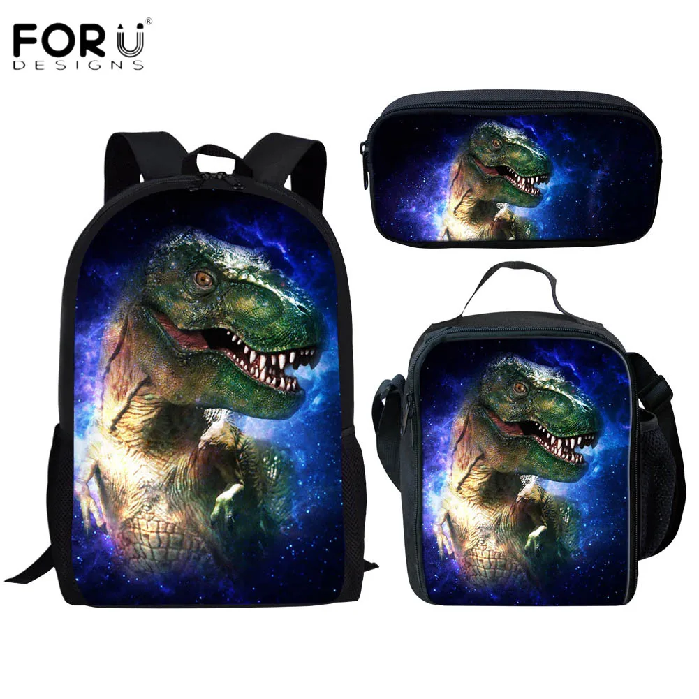 

Комплект школьных сумок FORUDESIGNS для мальчиков-подростков, Классный рюкзак T-rex с принтом динозавра, сумка для книг для начальной школы, 3 предм...