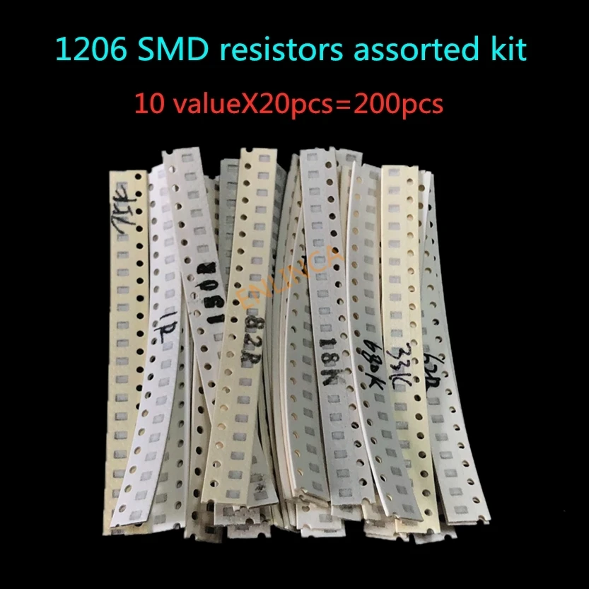 200 шт. 1% 1206 Резисторы SMD смешанный набор 10 ValueX20pcs = 1R00 R820 R750 R620 R500 R470 R330 R220 R150