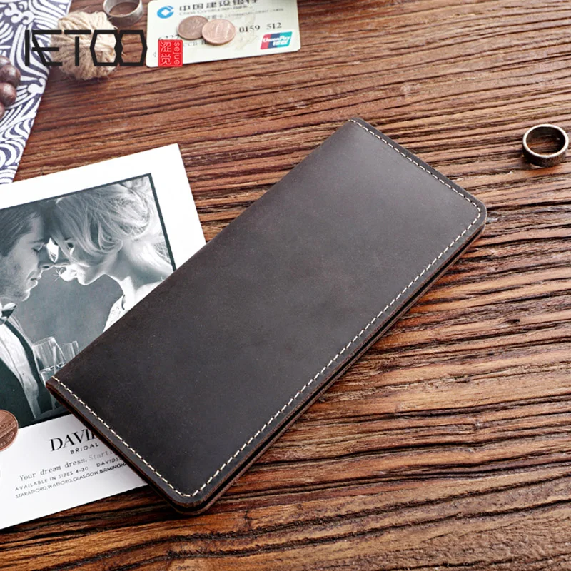 Винтажный кожаный мужской кошелек AETOO Длинный Молодежная Вертикальная мужская