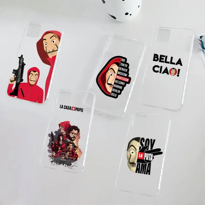 

La Casa de papel Phone Case Clear Transparent for iPhone 11 12 13 mini pro XS MAX 8 7 6 6S Plus X 5S SE XR 2020