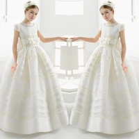 vintage ball gown first communion dresses for girls satin empire bow floor length flower girl dresses for weddings birthday