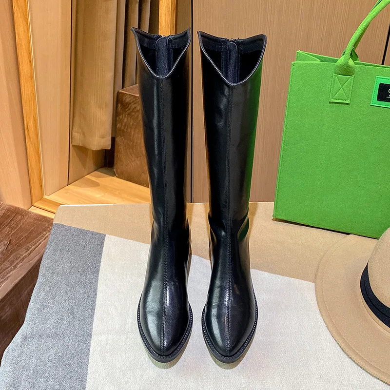 

Pointed Toe Riding Boots For Women 2021 New Designed British Style Leather Platform Shank-Length Back Zipper Elegant Boots