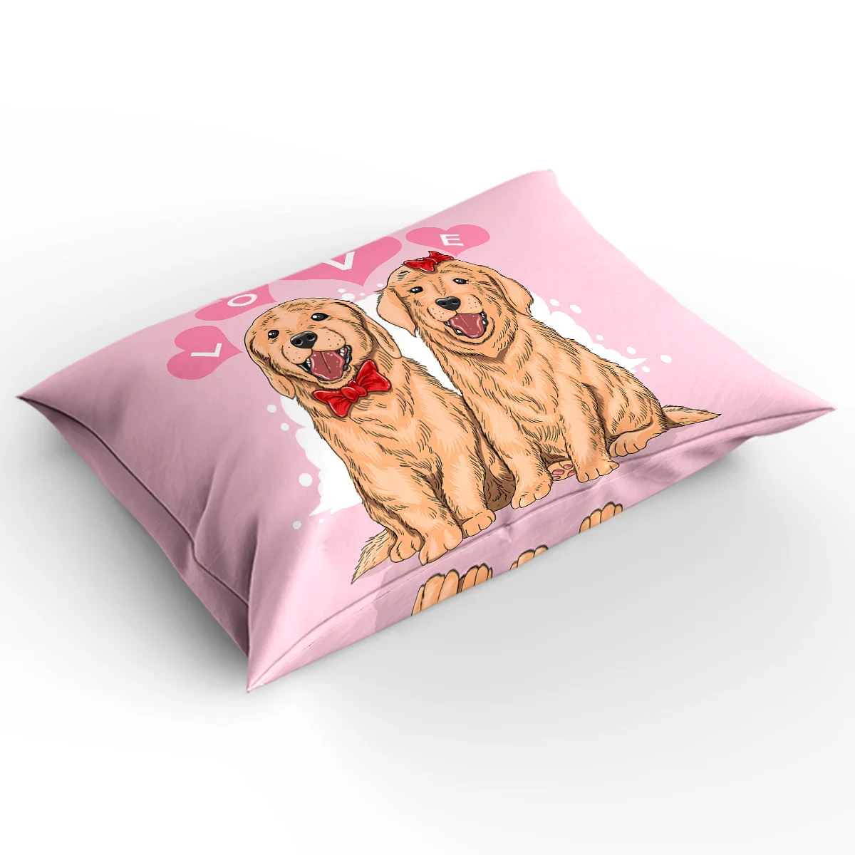 Valentine'S Day Pink Couple Pet Dog Pattern Duvet Cover Set 3/4pcs Bedding Bed Sheet Pillowcases | Дом и сад
