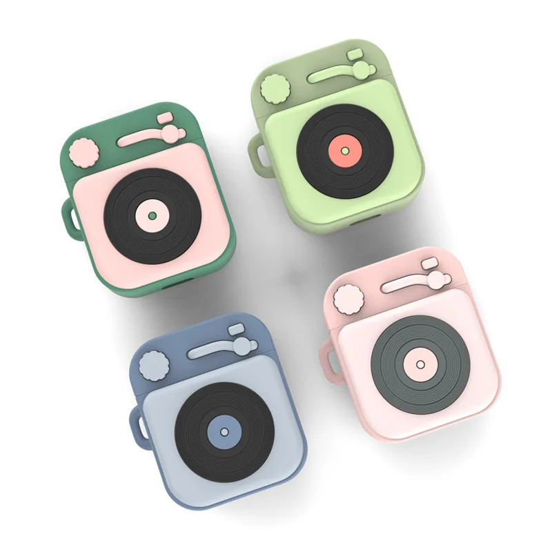 

Covers for Airpods1/2 protective case cartoon soft silicone retro wireless bluetooth headset box gramophone headset airpods case