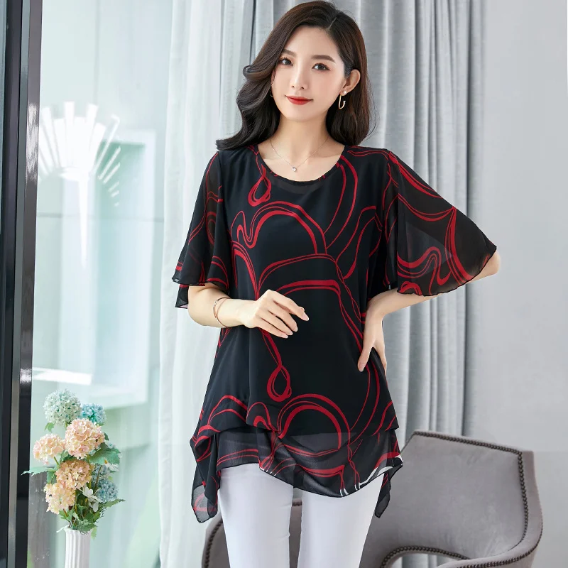 

Female shirts plus size 5xl 6xl overweight women T-shirts fashions chiffon will see free cargo cloth style