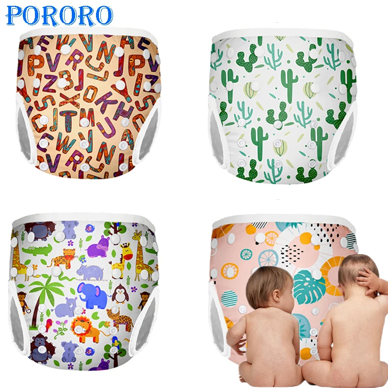 

4 шт., Детские многоразовые подгузники с принтом