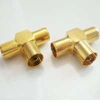 iec dvb t tv pal 3 way splitter connector socket t type iec female to 2 dual iec male gold plated brass coaxial rf adapter
