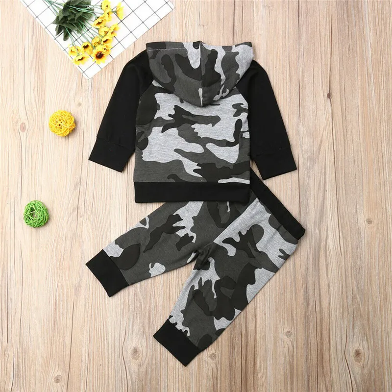 

Toddler Infant Baby Boys Clothes Camouflage Hooded Tops+Pants 2PCS Outfit Set