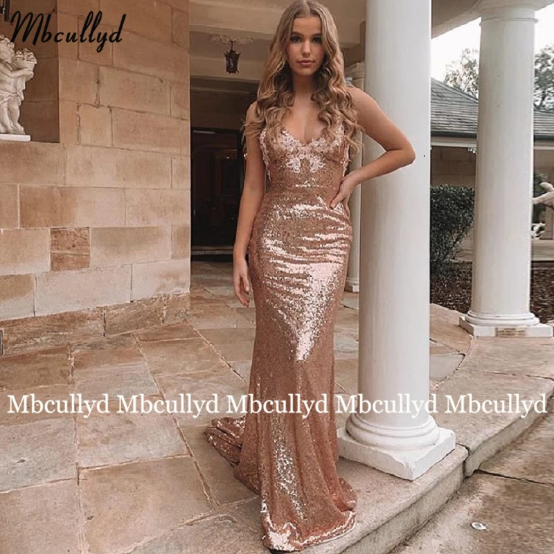 Платье для выпускного вечера Mbcullyd с блестками длинное вечернее платье V образным
