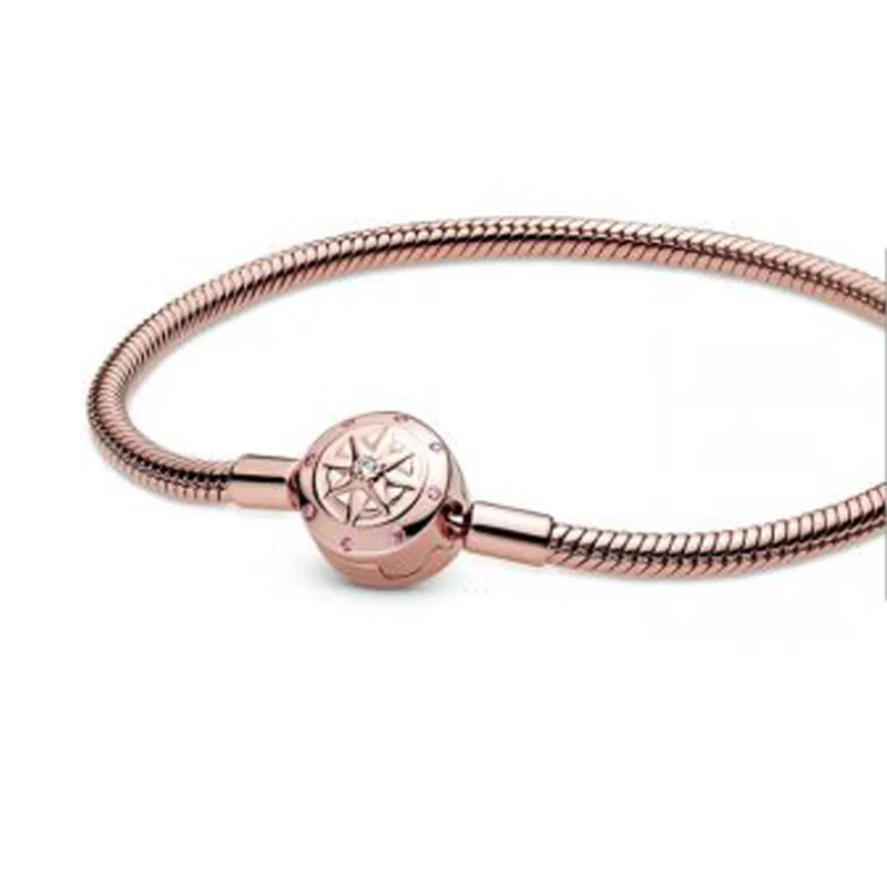 

Pre-Autumn2021 New 2021 Pink Moments Compass Snake Chain Bracelet Bangle for Women Authentic Charm Jewelry Pulseira Gift