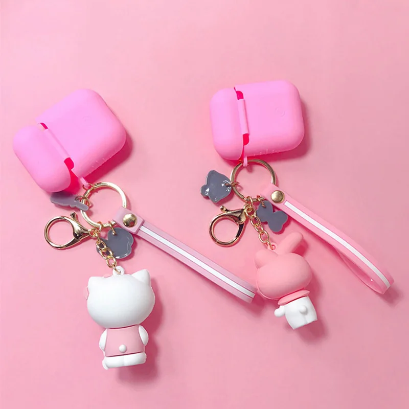 Мультяшный брелок Hello Kitty для Apple AirPods 1 чехол милый KT кот Кролик Лягушка куклы Брелоки Кольцо силиконовый чехол для зарядки AirPods