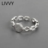 livvy silver color thick chain hollow rings female exquisite unique design simple retro couple handmade jewelry gifts