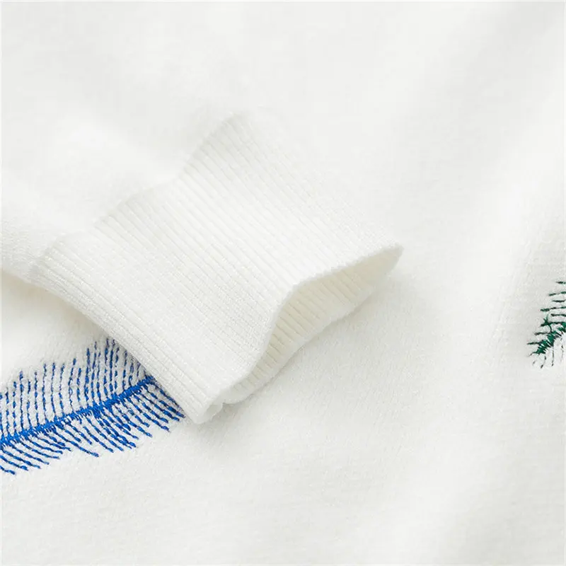 

2020 New Autumn winter women fashion feather Embroidery Knitted sweaters black white woman/girl casual sweater