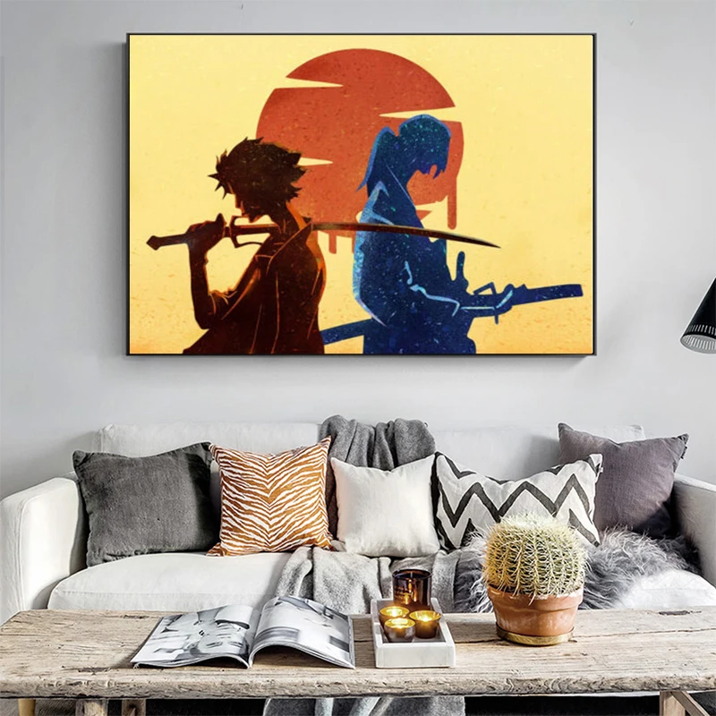 Акварельная картина самурая шамплоо аниме постеры и принты на холсте настенные