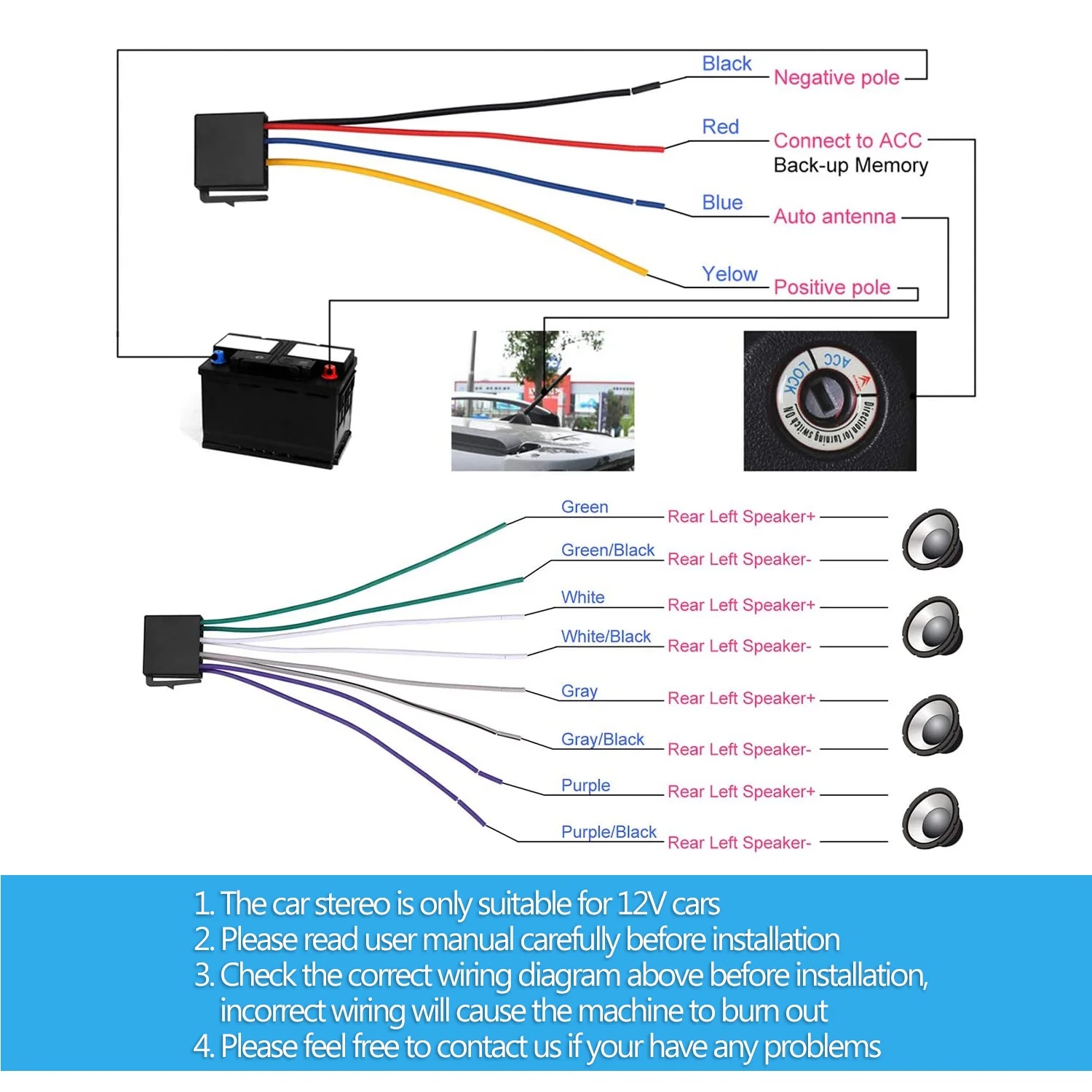 Автомагнитола ESSGOO 1 Din, Bluetooth-радио, Автомобильный MP3-плеер 4x60 Вт, поддержка FM, AUX, TF, 7 цветов, изменение звука, воспроизведение музыки (art.: 3a3534c29ff) - 3a3534c29ff