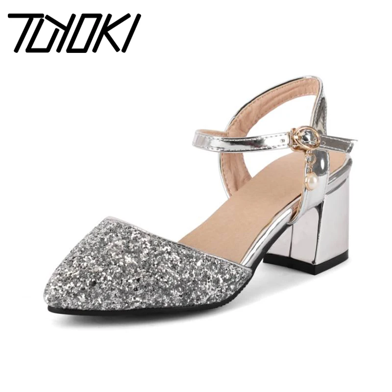 

Туфли-лодочки женские на толстом высоком каблуке, с металлической пряжкой и жемчугом, размеры 31-43