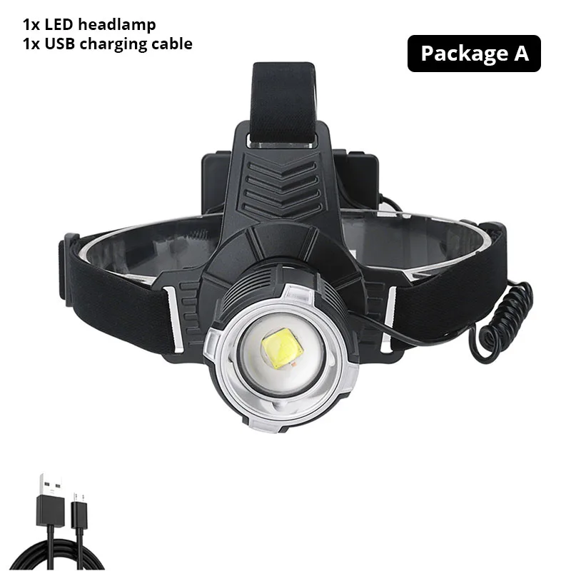Package A Ультра яркий XHP70.2 светодиодный налобный фонарь USB Перезаряжаемый фонарь Водонепроницаемый зум рыболовный свет 3 режима высокой мощности 18650 фонарик - Испускаемый цвет: Package A
