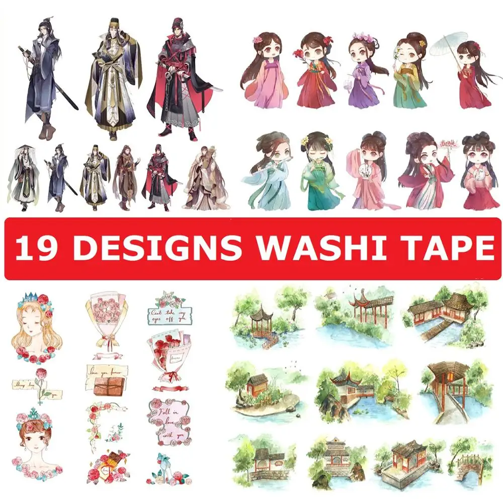 

19 Designs Washi Tape Girl Scenery Landscape Planner Japanese Decor Adhesive DIY Masking Paper Label Stickers Diary Scrapbooking