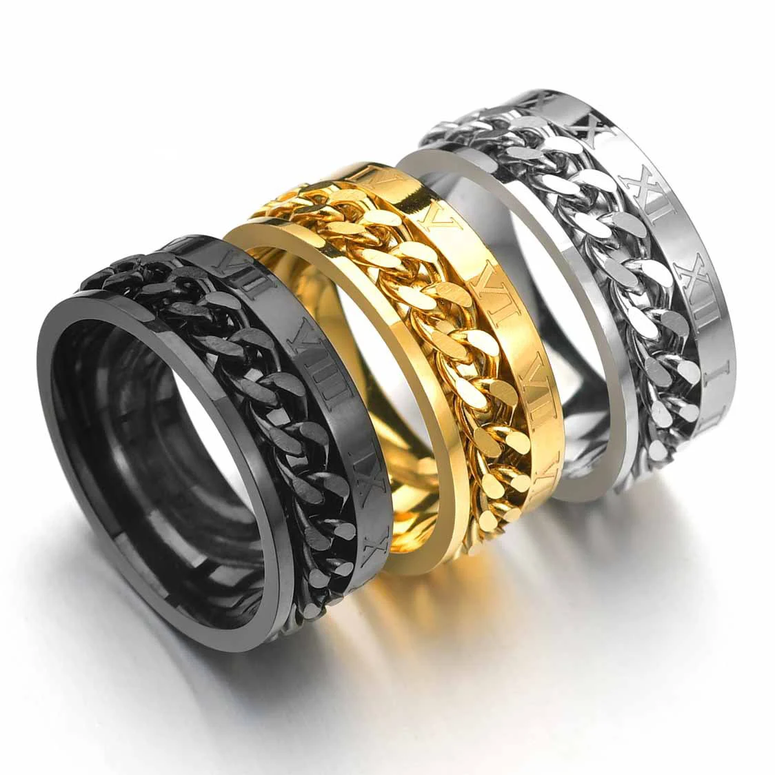 

Cool Stainless Steel Rotatable Men Ring High Quality Spinner Chain Punk Women Jewelry for Party Gift Dropshipping