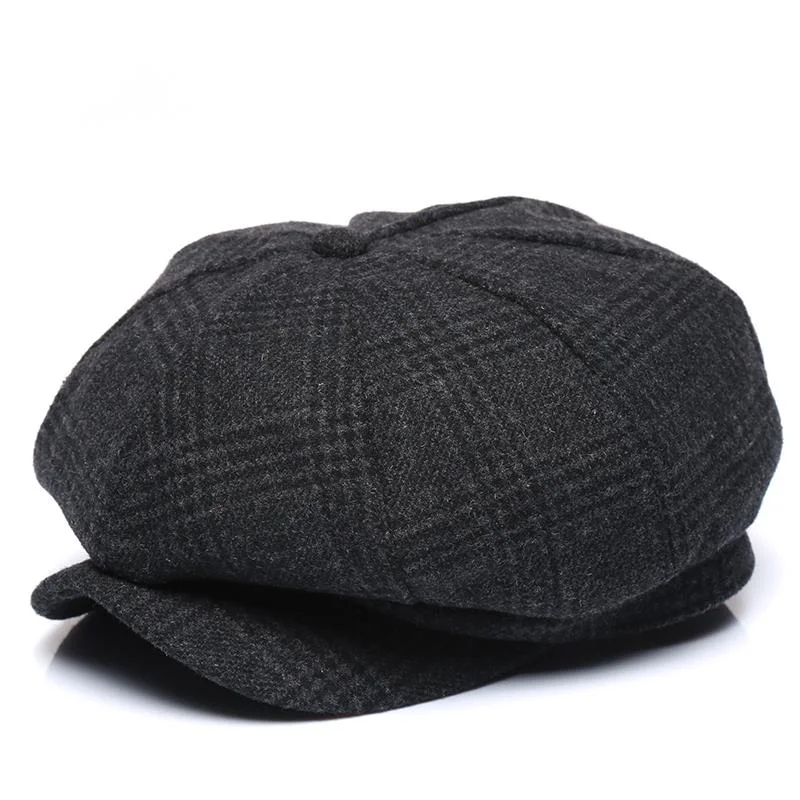 

2021 Thickened Wool tweed Octagonal Hat Dad Winter Felt Newsboy Cap Male Leisure Ivy Caps Man Big Size Beret 56-58cm 58-60cm