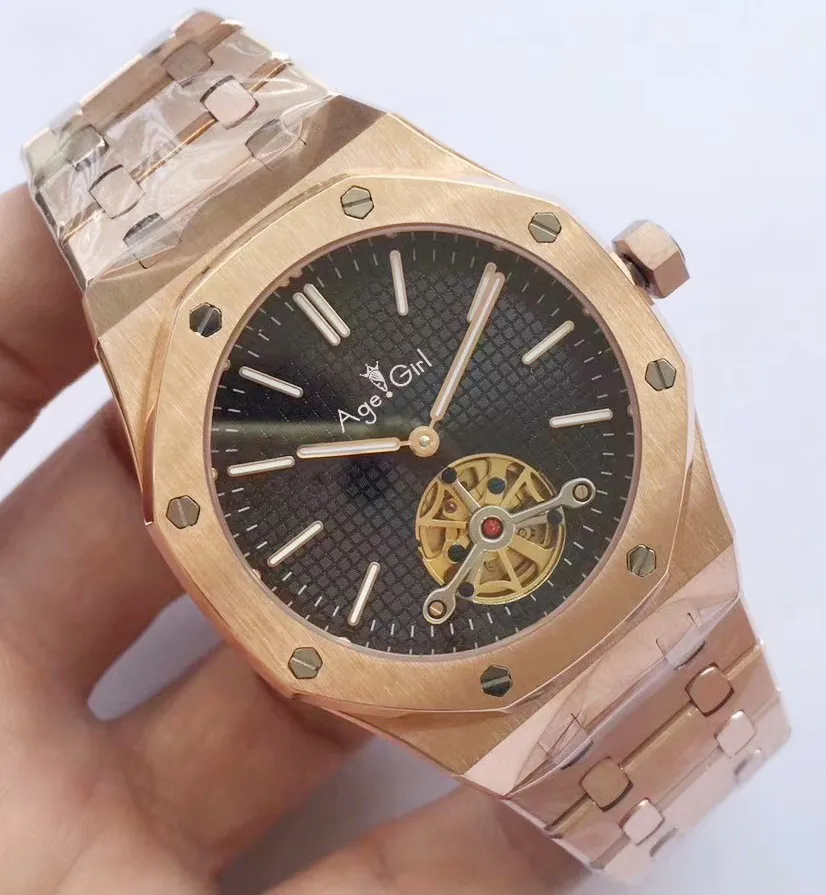 Роскошные брендовые Новые Мужские автоматические механические Tourbillon сапфировое серебро розовое золото светящиеся синие Черные часы прозрачные AAA - Цвет: Gold Black