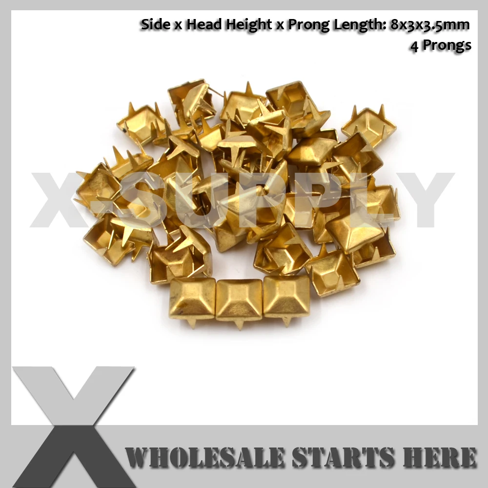 8mm Square Frustum Pyramid Nailhead Prong Rivet Studs With 4 Prongs for Leather Jacket,Belt,Shoe,DIY Dog Collars