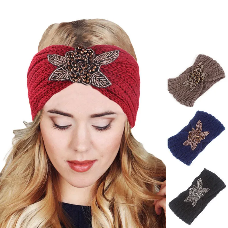 

Fashion NEW Knitting Headband Women Diamonds Spliced Solid Handmade Keep Hairbands Winter Warm Headbands