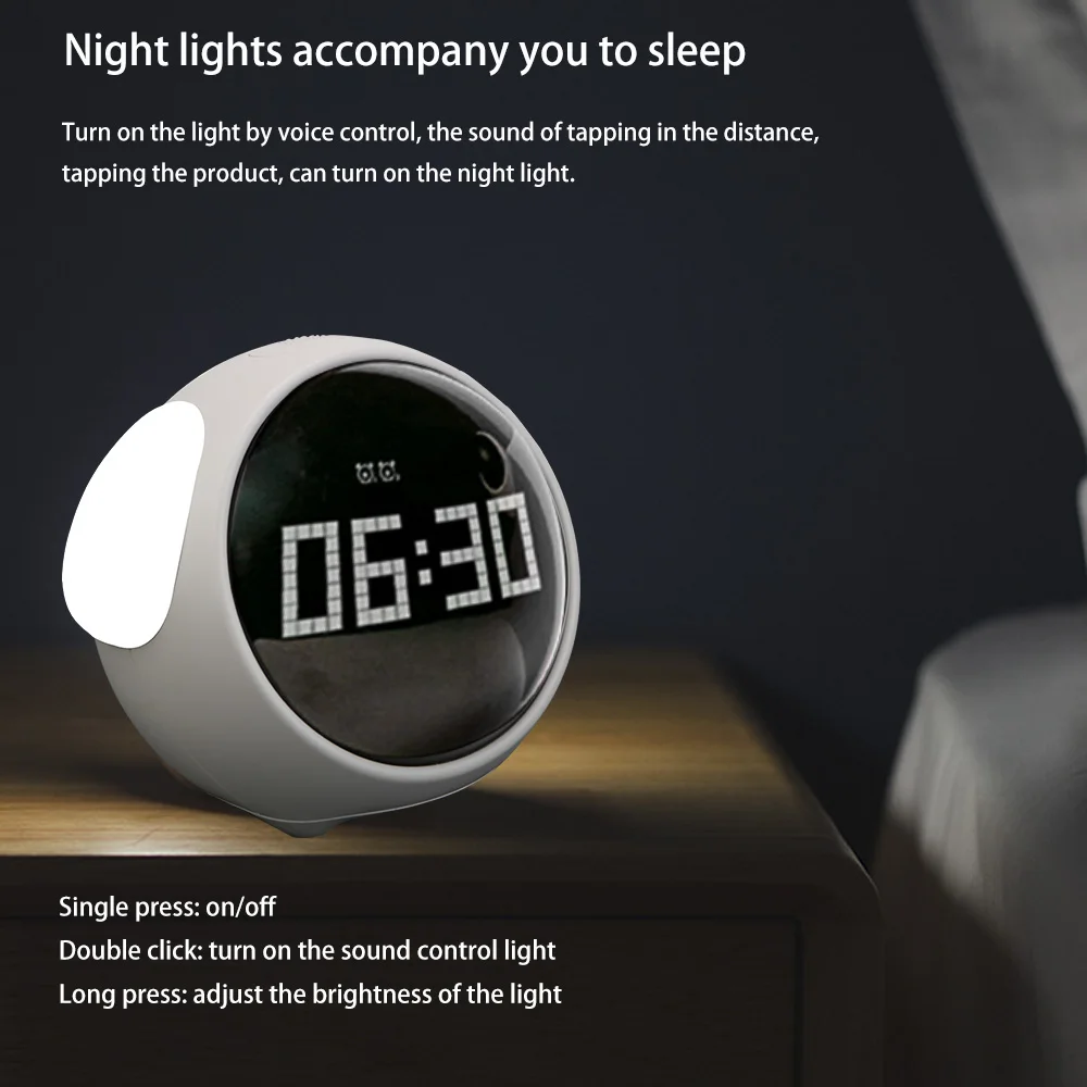 Child Alarm Clock For Home Night Light Cute Expression Alarm Clock Multifunctional Voice Controlled Light Digital LED images - 6