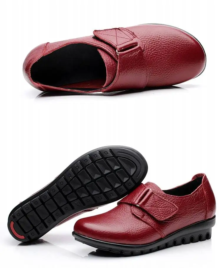 Лоферы женские из натуральной кожи удобные мокасины красные туфли для треккинга