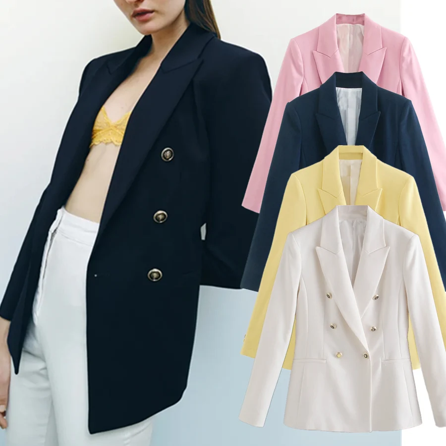 

Dave&Di Blazer Women England Style High Street Fashion Women BlazersDouble Breasted Solid Casual Blazer Mujer 2021 And Jackets