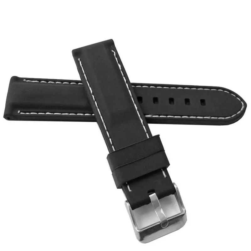 20 мм/22 мм черный силиконовый резиновый ремешок для часов белый контрастная