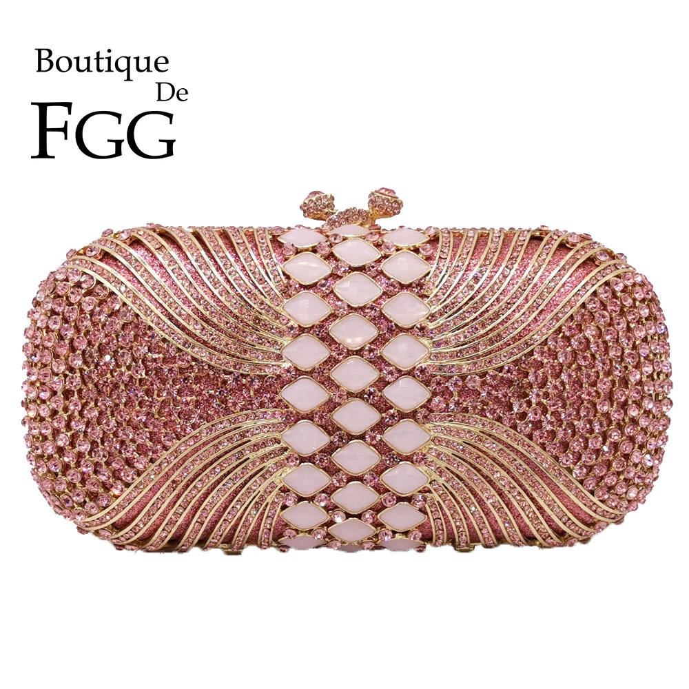 Женская вечерняя сумочка Boutique De FGG розовая клатч со стразами для свадебных
