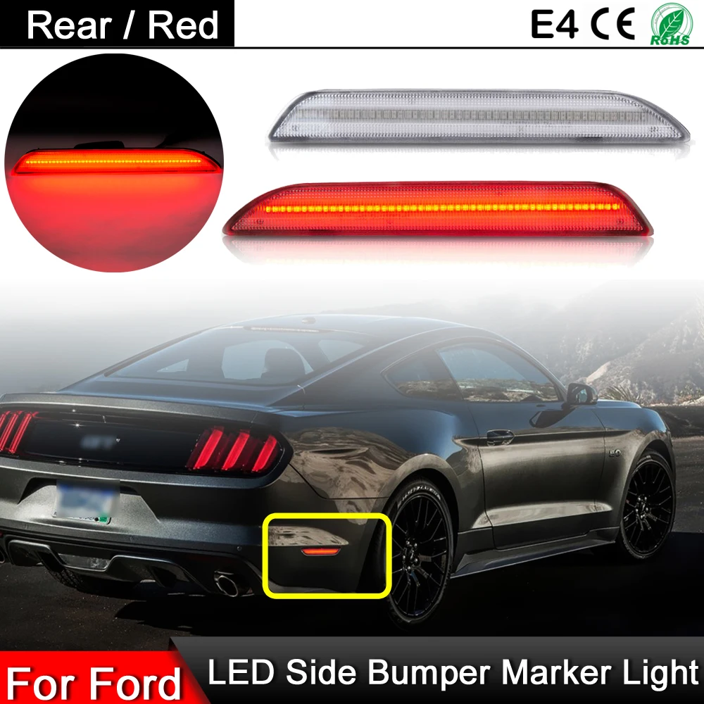 

1 Pair For Ford Mustang 2015-up Clear Lens Rear LED Side Fender Reflector Lamp Red LED Side Marker Light