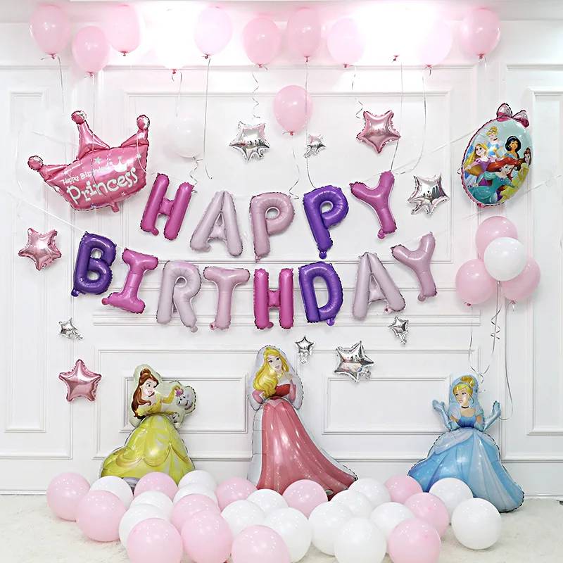 

Girl's First Birthday Party Decoration Disney Princess Balloon Set Child Baby Little Fairy Theme Background Wall Wedding Decor