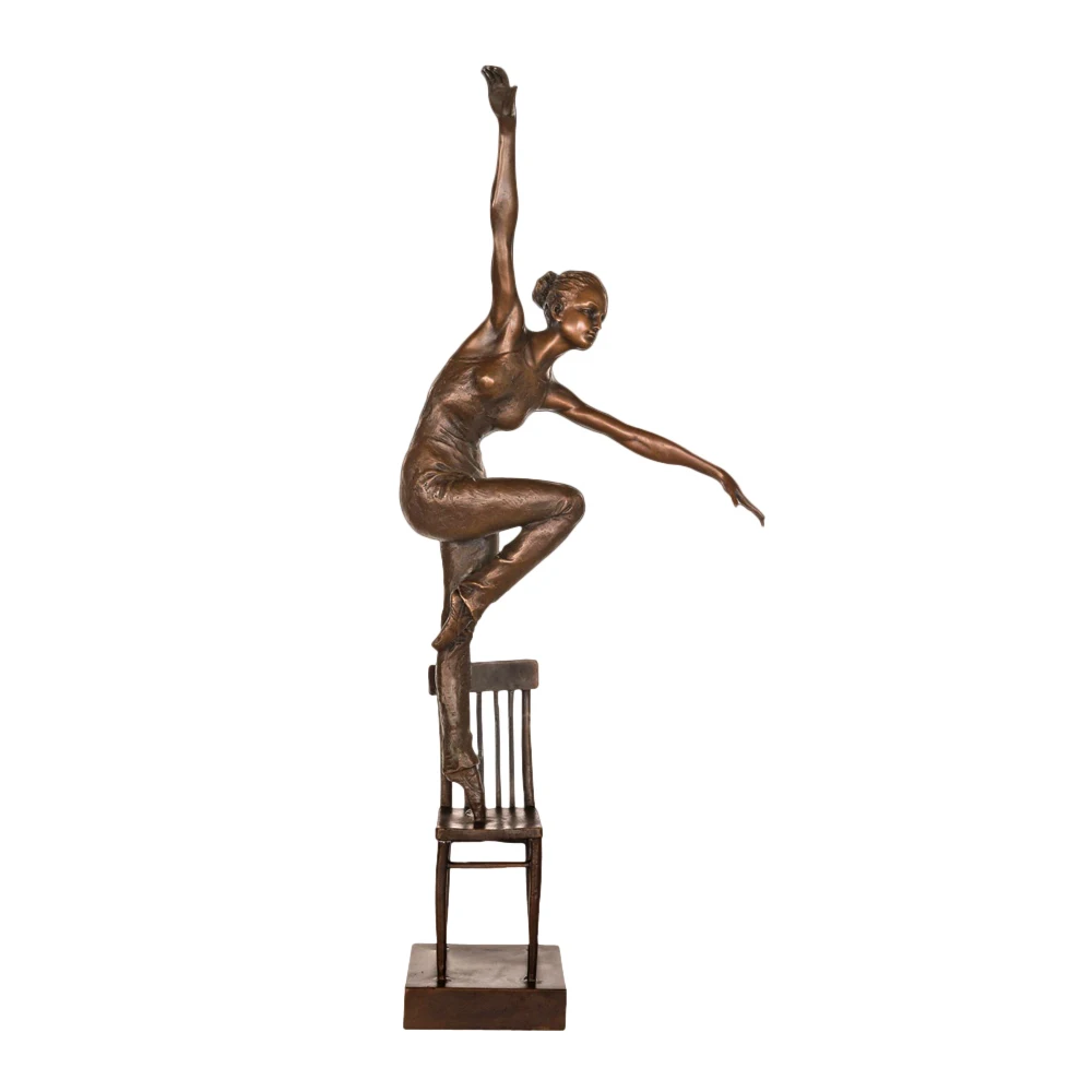 

Girl Dance Standing on Chair Bronze Sculpture Female Statue Modern Art Girl Room Home Decor Statuette