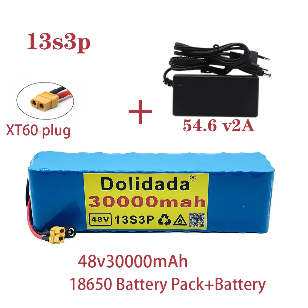 

48V100Ah 1000w 13S3P XT60 48V комплект литий-ионный батарей 30000mah для 54,6 v электровелосипеда, электровелосипеда, скутера с BMS + зарядное устройство