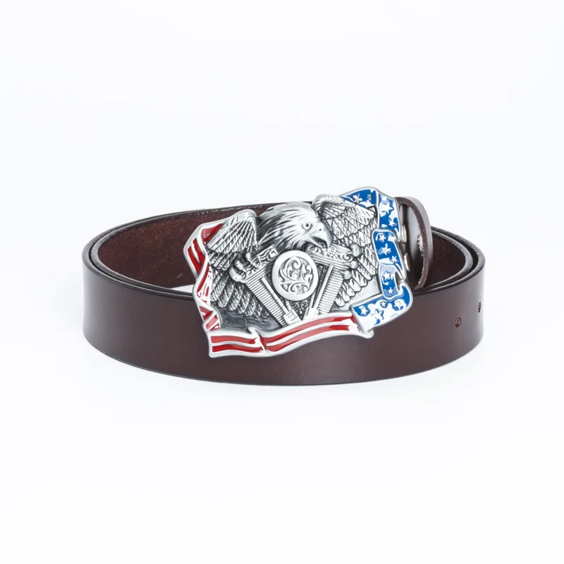 

Western Cowboy Motorcycle Engine Eagle Zinc Alloy Belt Buckle Personalized Leisure Real Cowhide Belt Gift
