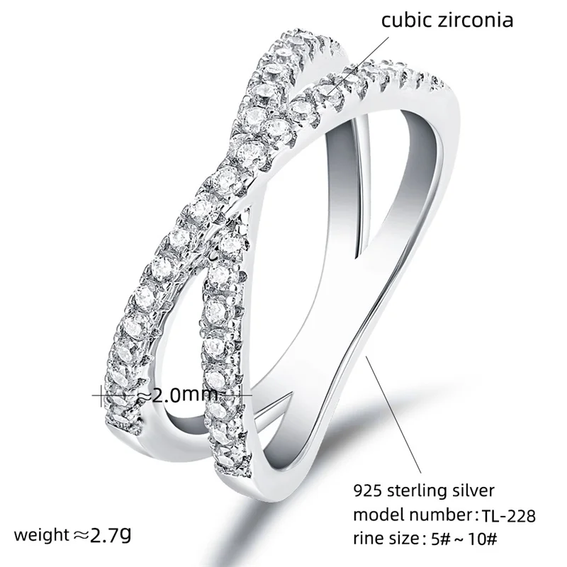 

JoyceJelly Women Fashion Rings 925 Sterling Silver Wedding Jewelry Ring Female Cross X Letter Ring Unique Design Gifts Wholesale