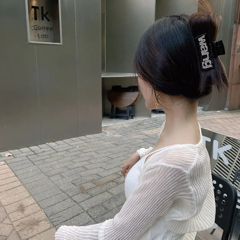 Корейские черные заколки для волос аксессуары женщин заколка-краб со стразами